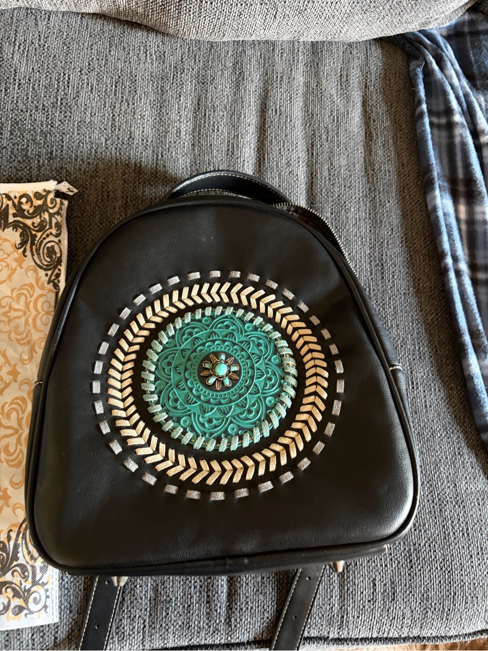 Black Women's Backpack with Teal Medallion Accent - Trinity Ranch